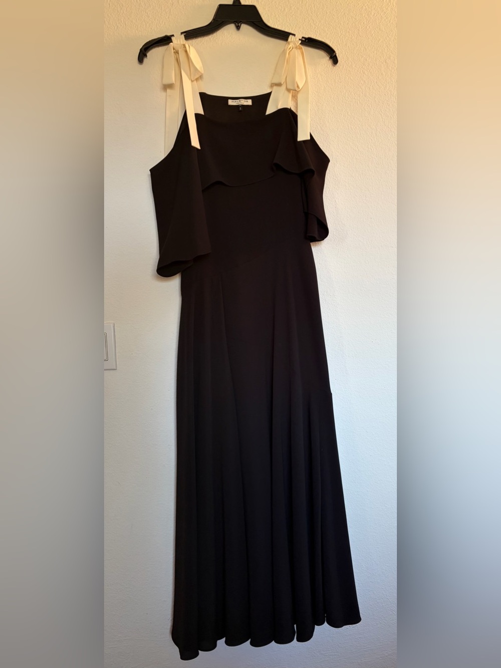Halston Heritage Black Maxi Dress with Cream Tie Straps